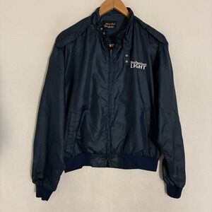 Vtg 80s 90s Budweiser Light USA Made Windbreaker Jacket L Zip Racer Bomber Moto